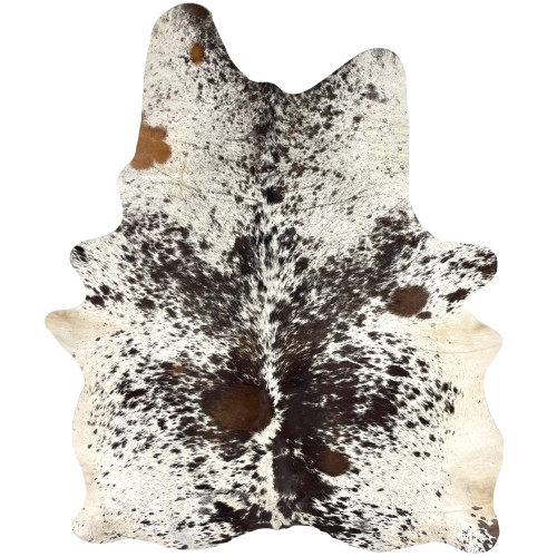 Tricolor Speckled Brazilian Cowhide: off-white with black and brown spots and speckles - 6'9" x 5'3" (BRSP3514)