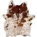 Reddish Brown and White Cloudy Speckled Brazilian Cowhide: white with large and small reddish brown spots, and cloudy, reddish brown speckles and spots - 6'3" x 4'7" (BRSP3515)
