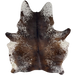 Dark Brown and White Speckled Brazilian Cowhide: dark brown with white speckles and spots, solid dark brown down the middle, and white with dark brown speckles and spots on the belly - 6'11" x 5'4" (BRSP3517)