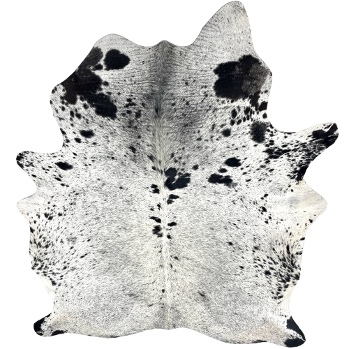 White and Black Speckled Brazilian Cowhide: white with black speckles and spots - 7'1" x 5'5" (BRSP3522)