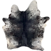 Black and White Speckled Brazilian Cowhide: black with white speckles and spots, with mostly solid black down the middle - 7' x 5'3" (BRSP3525)