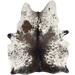 Dark Brown and White Speckled Brazilian Cowhide: white with dark brown spots and speckles, and mostly solid brown down the middle - 6'5" x 5'1" (BRSP3527)
