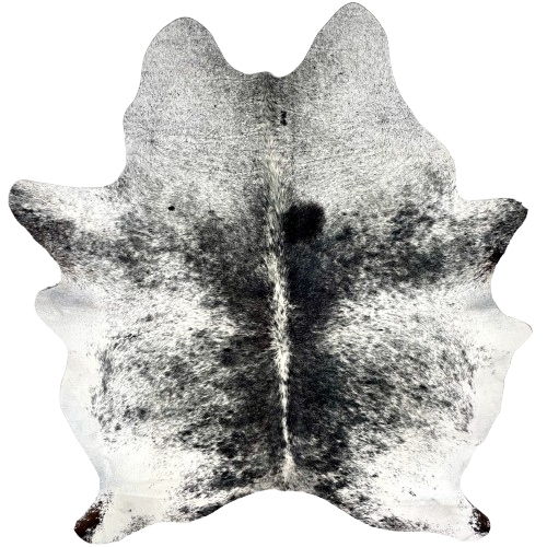 White and Black Speckled Brazilian Cowhide: white with black speckles and spots - 6'11" x 5'5" (BRSP3528)