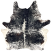 Black and White Speckled Brazilian Cowhide: black with white speckles and spots, and one dark brown spot on the left side of the back - 6'8" x 5'7" (BRSP3534)