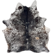 Dark Tricolor Speckled Brazilian Cowhide: white with black and dark brown speckles and spots, and a few small, light brown spots - 6'7" x 5'2"(BRSP3539)