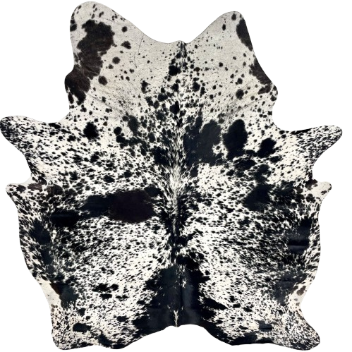 Black and White Speckled Brazilian Cowhide: white with black speckles and spots - 6'10" x 5'5" (BRSP3542)