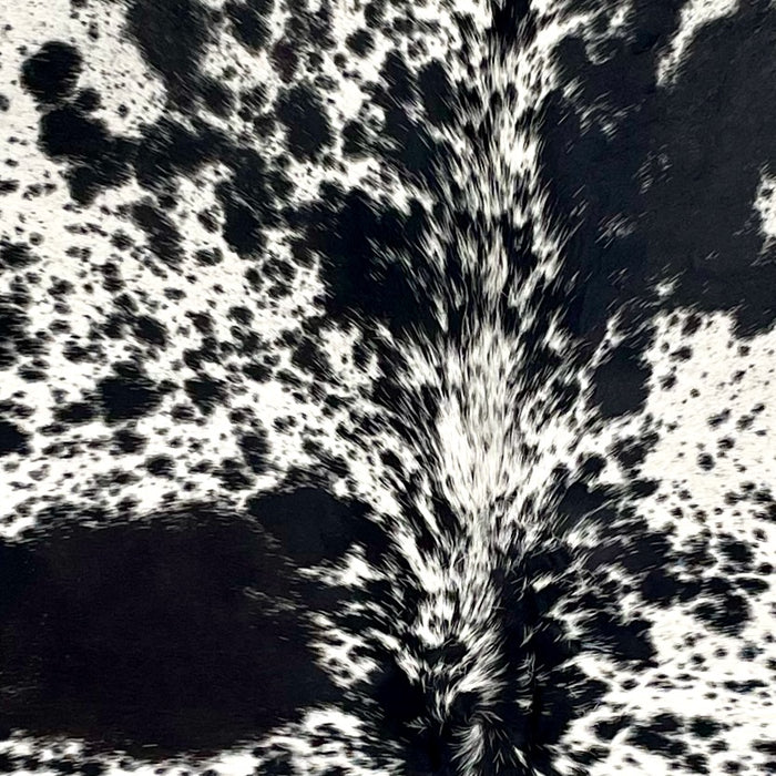 Closeup of this Speckled Brazilian Cowhide, showing white with black speckles and spots (BRSP3542)