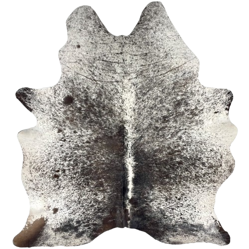 Tricolor Speckled Brazilian Cowhide: white with black and dark brown speckles and spots - 6'9" x 5'5" (BRSP3544)