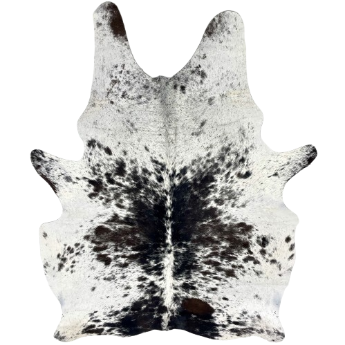 White and Black Speckled Brazilian Cowhide: white with black speckles and spots - 6'10" x 4'11" (BRSP3547)