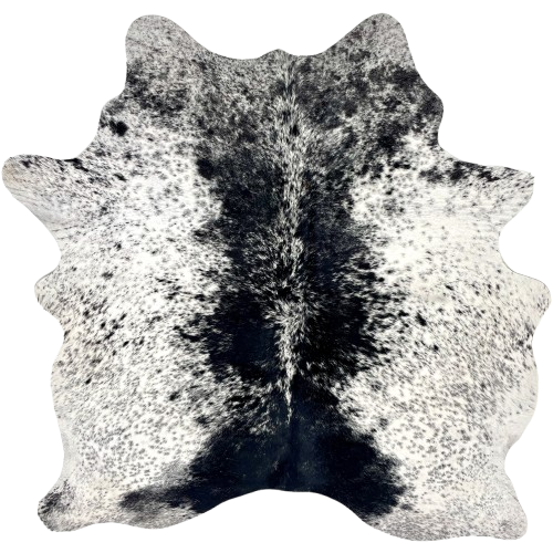 Black and White Cloudy Speckled Brazilian Cowhide: white with large and small, black spots and cloudy, black speckles - 5'7" x 4'11" (BRSP3548)