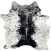 Black and White Cloudy Speckled Brazilian Cowhide: white with large and small, black spots and cloudy, black speckles - 5'7" x 4'11" (BRSP3548)