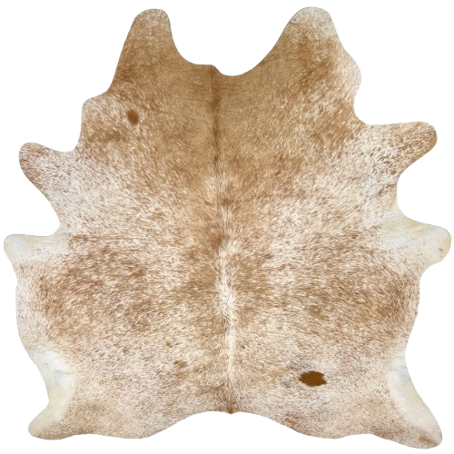 Caramel and White Speckled Brazilian Cowhide: white with caramel speckles and spots - 6'8" x 5'10" (BRSP3591)