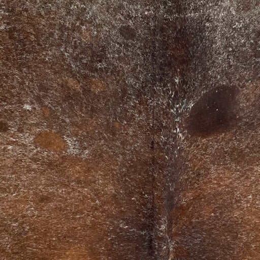 Closeup of this Large Speckled Brazilian Cowhide, showing a mix of brown and golden brown with white speckles (BRSP3594)
