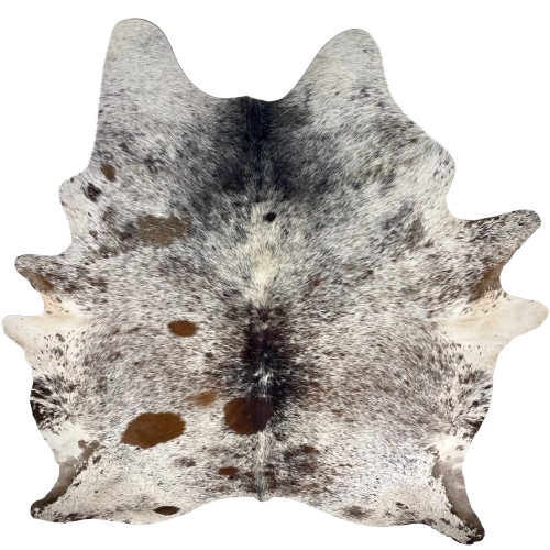 XXL Tricolor Speckled Brazilian Cowhide: white with brown and black speckles and spots - 8'6" x 6'9" (BRSP3595)