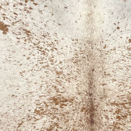 closeup of this Large Speckled Brazilian Cowhide, showing ivory with brown speckles and spots (BRSP3600)