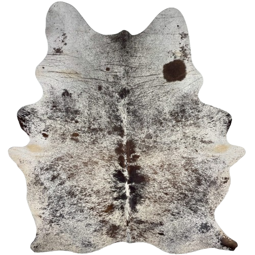 Large Tricolor Speckled Brazilian Cowhide: white with black and brown speckles and spots - 7'9" x 6' (BRSP3605)