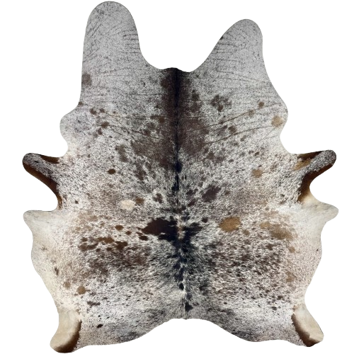 Large Tricolor Speckled Brazilian Cowhide: white with brown and black speckles and spots - 7'6" x 5'10" (BRSP3606)