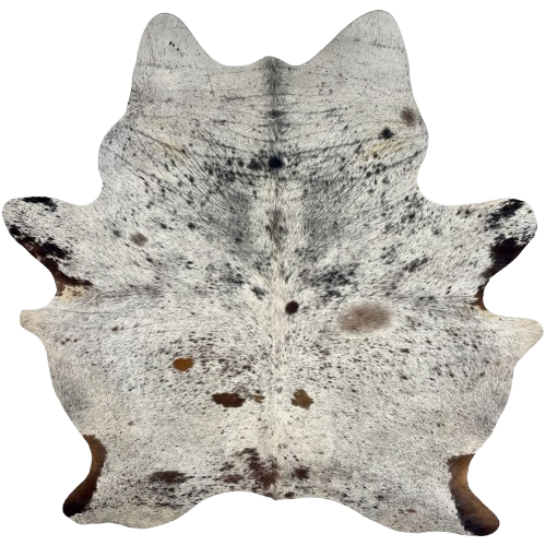Large Tricolor Speckled Brazilian Cowhide: white with black and brown speckles and spots - 7'6" x 6'2" (BRSP3609)
