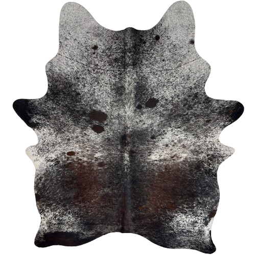 Large Tricolor Speckled Brazilian Cowhide: white with black and dark brown speckles and spots - 7'11" x 5'7" (BRSP3610)