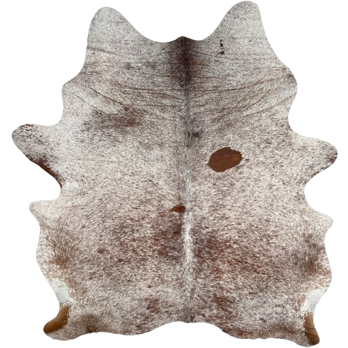 Brown and White Speckled Brazilian Cowhide: white with brown speckles and spots - 7'1" x 5'11" (BRSP3615)