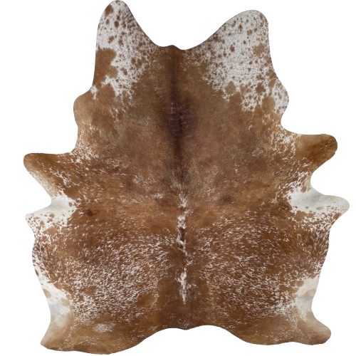 Large Brown and White Speckled Brazilian Cowhide: brown with white speckles and spots - 7'7" x 5'9" (BRSP3622)