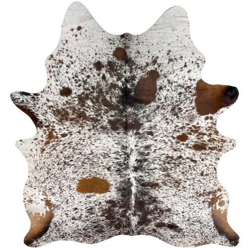 Tricolor Speckled Brazilian Cowhide: white with brown and black speckles and spots- 7'3" x 5'10" (BRSP3627)