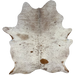 Ivory and Brown Speckled Brazilian Cowhide: ivory with brown and light tan speckles and spots, and one brand mark on the right side of the butt - 7'3" x 5'3" (BRSP3629)