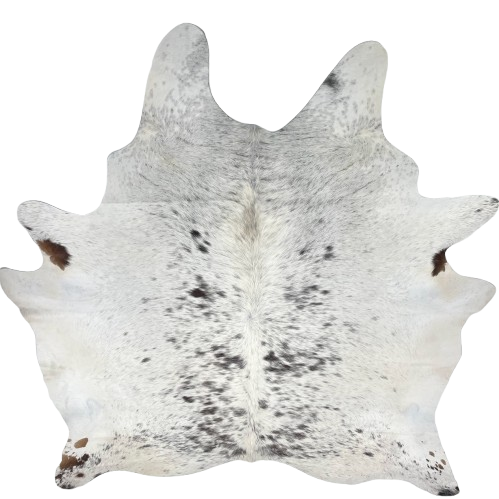 Tricolor Speckled Brazilian Cowhide: white with black and blackish brown speckles and spots - 7'5" x 6'6" (BRSP3630)