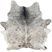 Tricolor Speckled Brazilian Cowhide: white with black and brown speckles and spots, and one brand mark on the right side of the butt - 7'4" x 6'4" (BRSP3635)