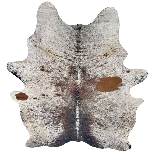 Tricolor Speckled Brazilian Cowhide: white with brown and black speckles and spots - 7'5" x 5'9" (BRSP3641)