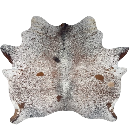 Tricolor Speckled Brazilian Cowhide: white with brown and black speckles and spots - 6'3" x 6' (BRSP3644)