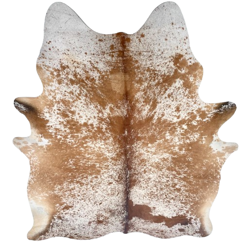 Brown and White Speckled Brazilian Cowhide: white with brown speckles and spots - 7'4" x 5'11" (BRSP3645)