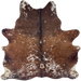 Brown and White Speckled Brazilian Cowhide: brown with white speckles and spots, and one brand mark on the right side of the butt - 6'9" x 5'11" (BRSP3652)