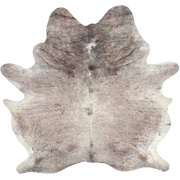 XL Brown and White Speckled Brazilian Cowhide: white with brown speckles and spots, a touch of black on the shoulder and butt, and longer hair down the spine and on the shoulder and belly - 8'2" x 6'6" (BRSP3653)
