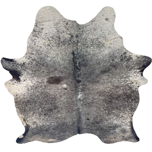 Dark Tricolor Speckled Brazilian Cowhide: white with black and dark brown speckles and spots - 7'3" x 5'11" (BRSP3654)