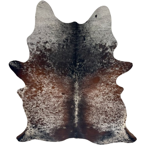 Large Tricolor Speckled Brazilian Cowhide: white with black and reddish brown speckles and spots  - 7'7" x 5'1" (BRSP3658)