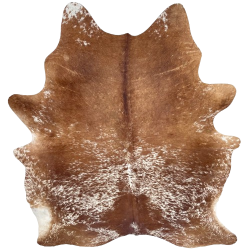Brown and White Speckled Brazilian Cowhide: brown with white speckles and spots - 7'4" x 5'8" (BRSP3661)