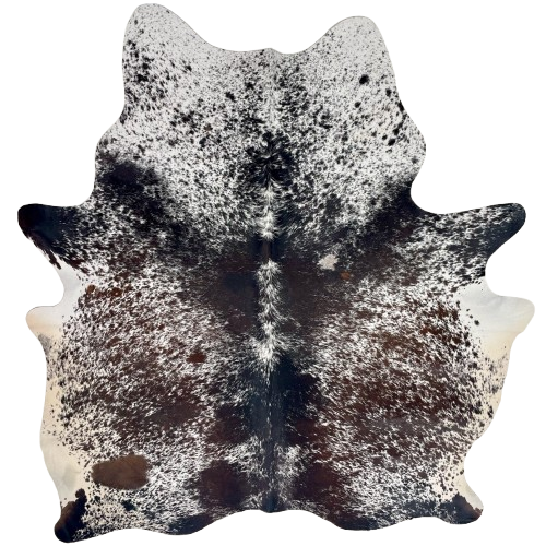 Tricolor Speckled Brazilian Cowhide: white with black and dark brown speckles and spots - 6'11' x 5'6" (BRSP3666)
