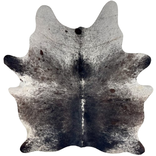 Dark Tricolor Speckled Brazilian Cowhide: white with black and dark brown speckles and spots - 7'2" x 5'8" (BRSP3670)