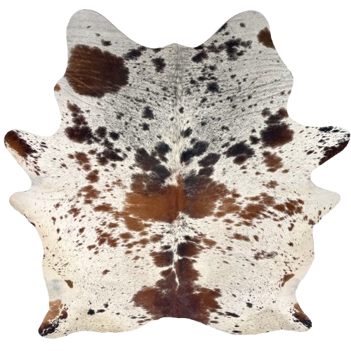 Tricolor Speckled Brazilian Cowhide: white with black and reddish brown speckles and spots - 7'2" x 6' (BRSP3671)