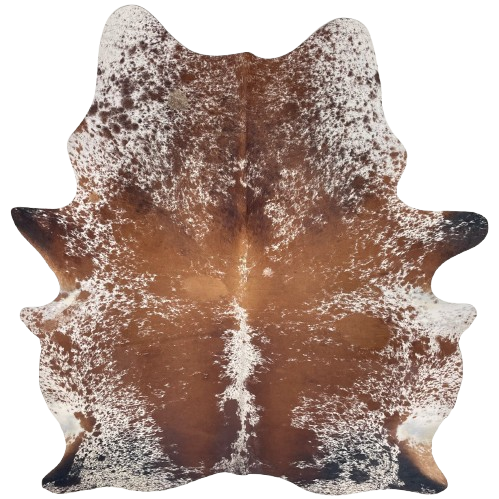 Large Tricolor Speckled Brazilian Cowhide: white with reddish brown and black spots and speckles - 7'6" x 5'10" (BRSP3672)