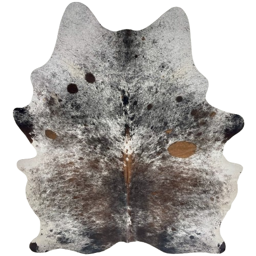Tricolor Speckled Brazilian Cowhide: white with black and brown speckles and spots - 7' x 5'6" (BRSP3685)
