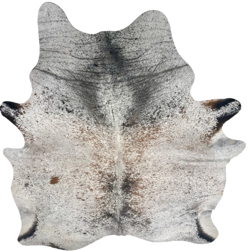 XL Tricolor Speckled Brazilian Cowhide: white with black and brown speckles and spots - 8'1" x 6'3" (BRSP3686)