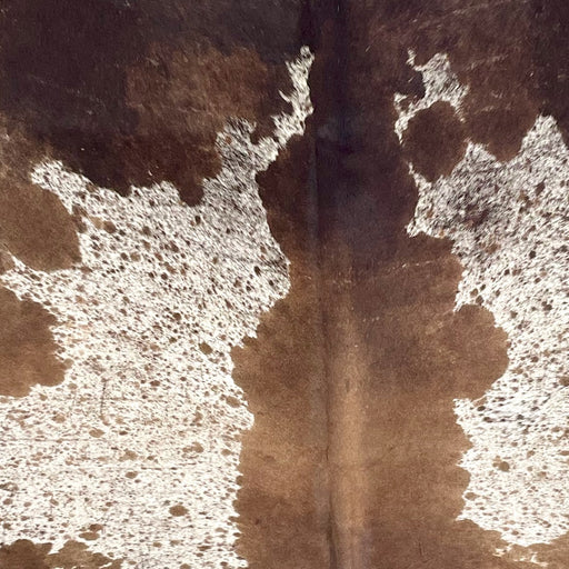 Closeup of this XL Speckled Brazilian Cowhide, showing white with brown speckles and spots (BRSP3688)