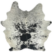 XL Black and White Speckled Brazilian Cowhide: white and off-white with black speckles and large and small, black spots - 8'1" x 6'7" (BRSP3696)