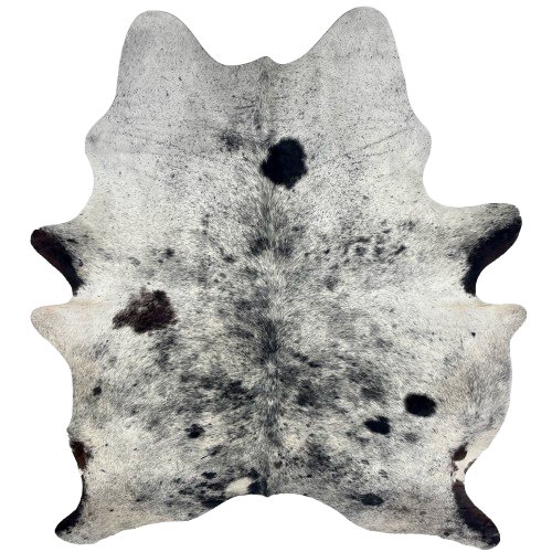 Black and White Speckled Brazilian Cowhide: white with black speckles and spots - 7'2" x 5'5" (BRSP3704)