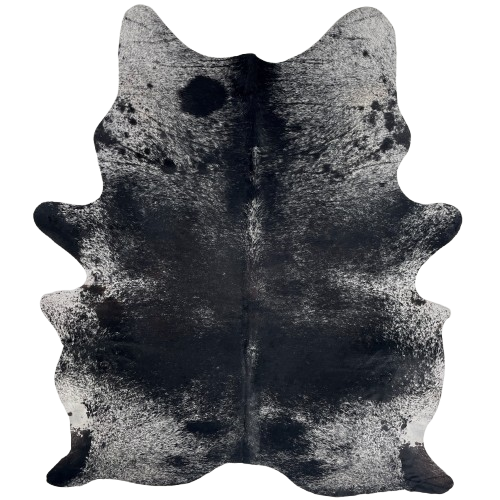 Black and White Speckled Brazilian Cowhide: white with black speckles and large and small, black spots - 7'5" x 5'2" (BRSP3706)