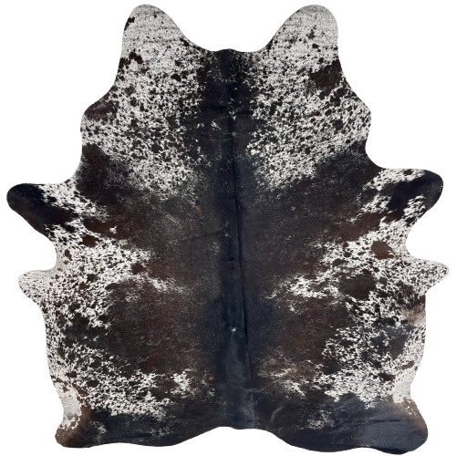 Dark Tricolor Speckled Brazilian Cowhide: white with black and dark brown speckles and spots - 7' x 5'10" (BRSP3714)