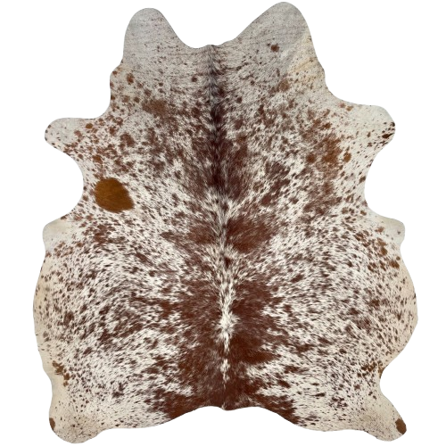 Brown and Ivory Speckled Brazilian Cowhide: ivory with brown speckles and spots - 5'10" x 5'2" (BRSP3722)