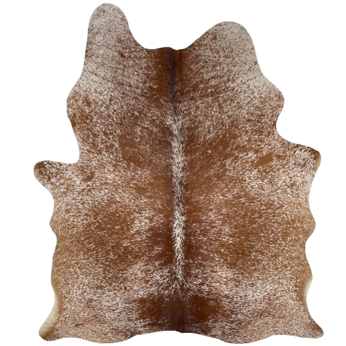 Reddish Brown and White Speckled Brazilian Cowhide: white with reddish brown and dark brown speckles and spots - 6'10" x 4'9" (BRSP3733)